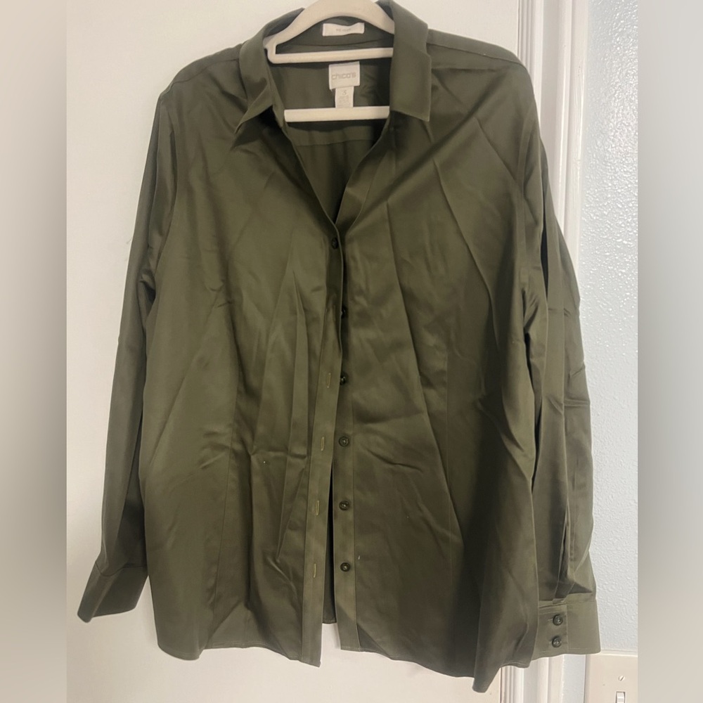 Chico's Dark Green No-Iron Shirt